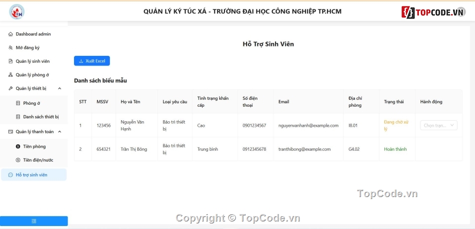 quản lý ký túc xá,Đồ án quản lý,code web quản lý